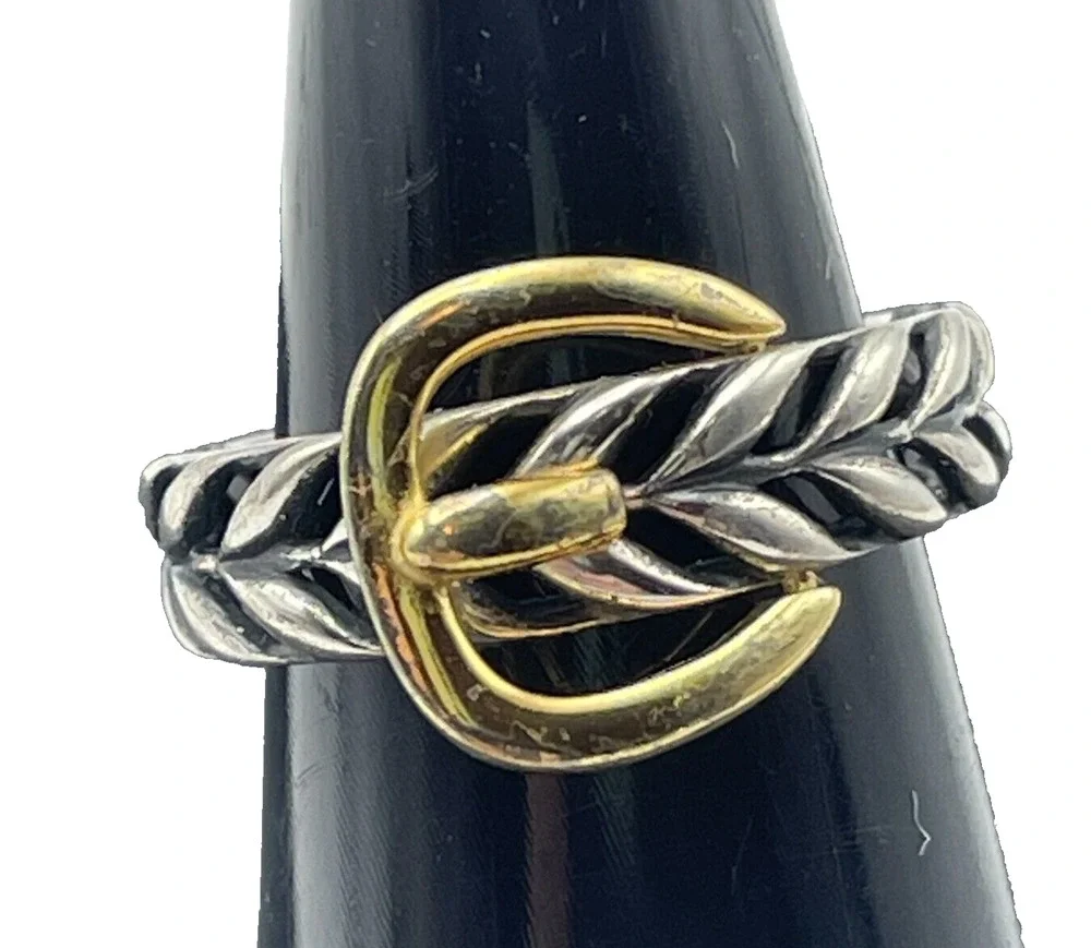 Sterling Silver Belt Buckle Ring Sz 4.75 Open Work Band Avon 925 NV Gold Plated